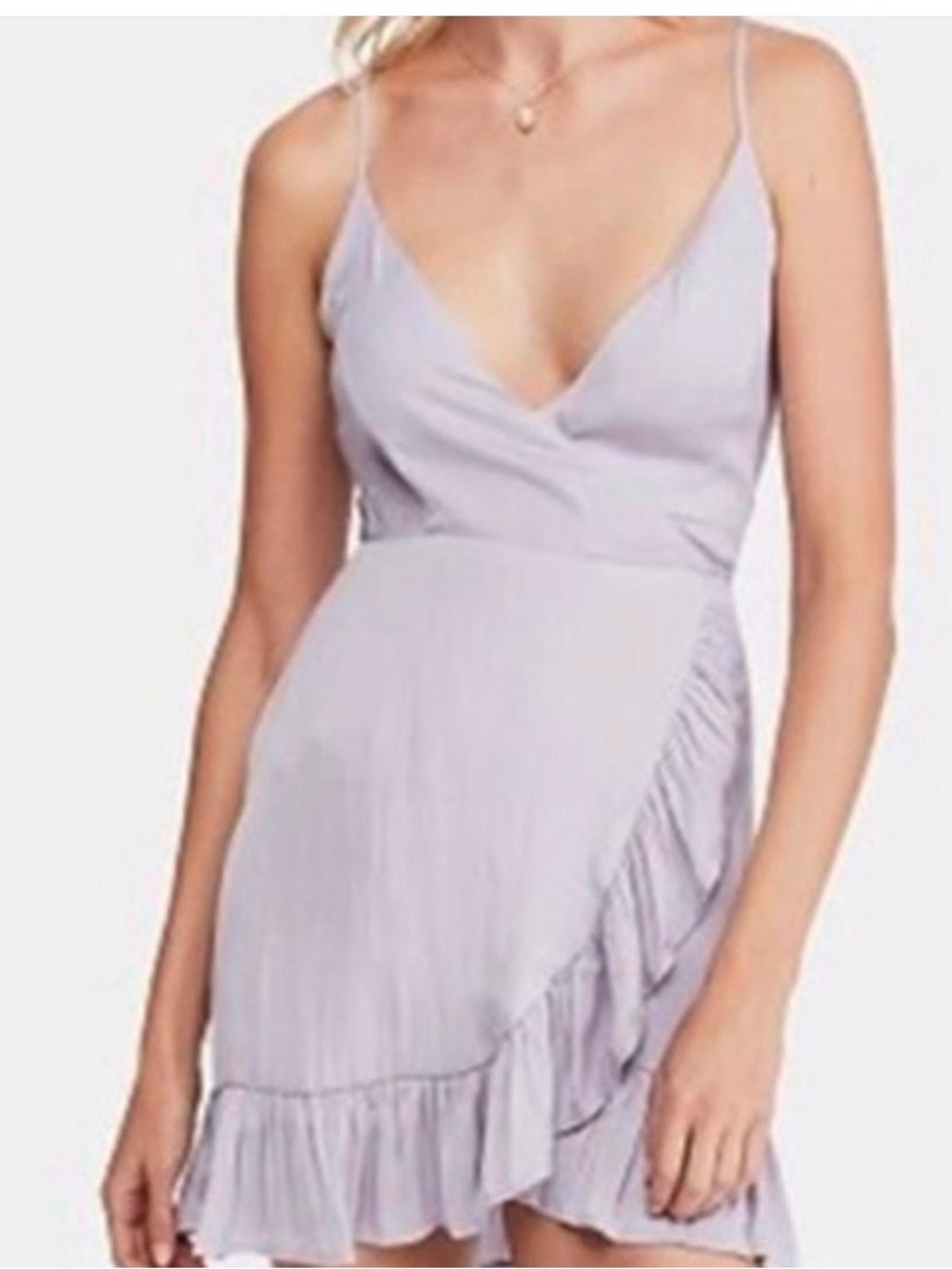 Free People Light Lavender Ruffle Wrap Mini Dress